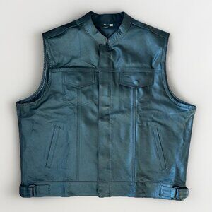 Mens Leather Vest Anarchy Motorcycle Biker Club Concealed Carry Outlaws Size 3XL